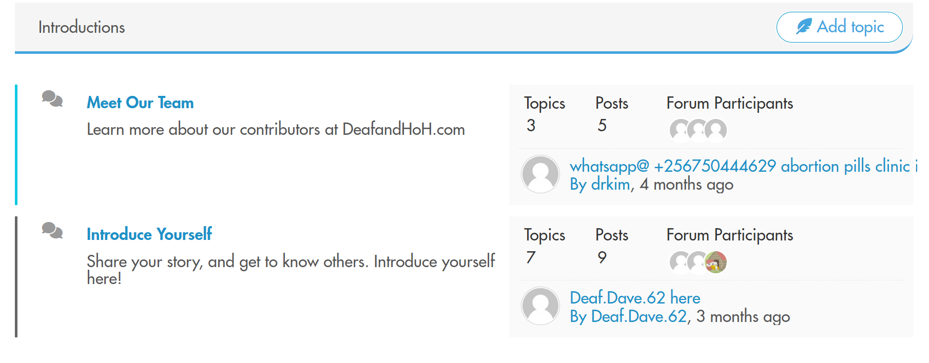 A screenshot showing the DeafandHoH forum.