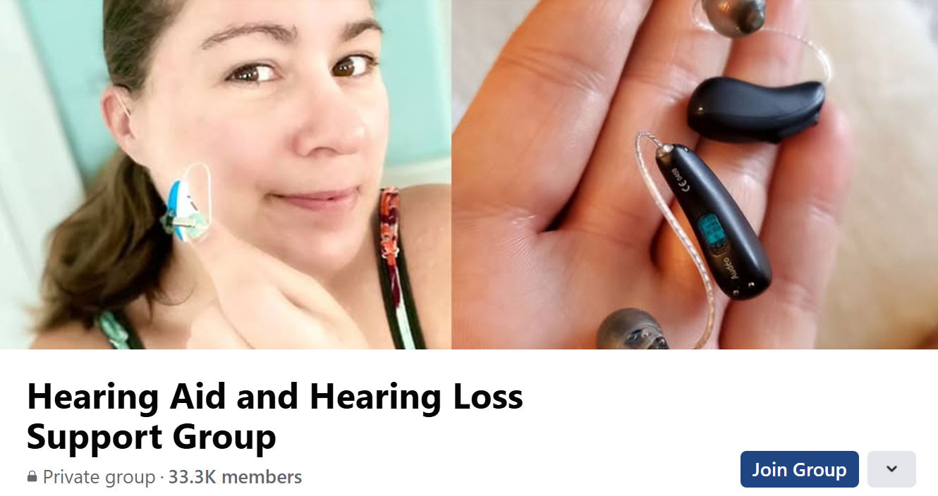 A screenshot showing the Hearing Aid and Hearing Loss Facebook Support Group.